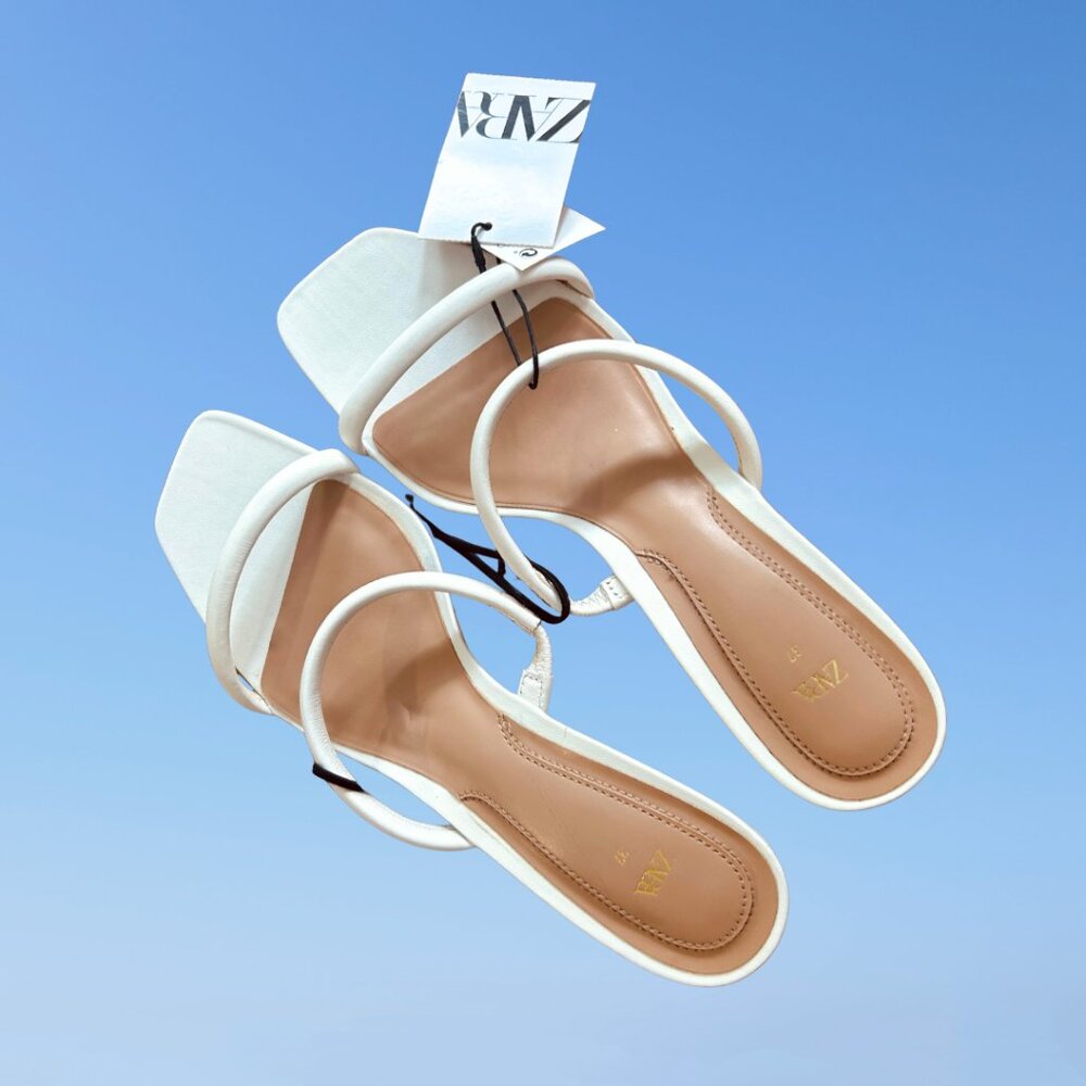 Zara White Kitten Heel Sandals - Brand New